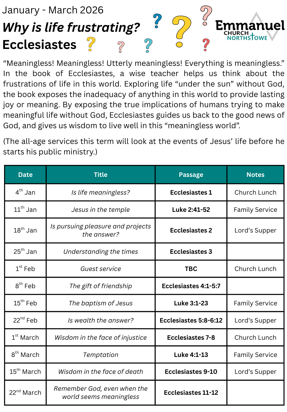 Sermon Series (Jan - March 202